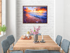 Ocean Sunset on the Beach -Canvas Wrap - Mahogany Frame on Dining Room Room Wall