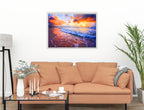 Ocean Sunset on the Beach -Canvas Wrap - White Frame on Living Room Wall-1