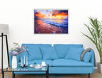 Ocean Sunset on the Beach -Canvas Wrap - White Frame on Living Room Wall-2