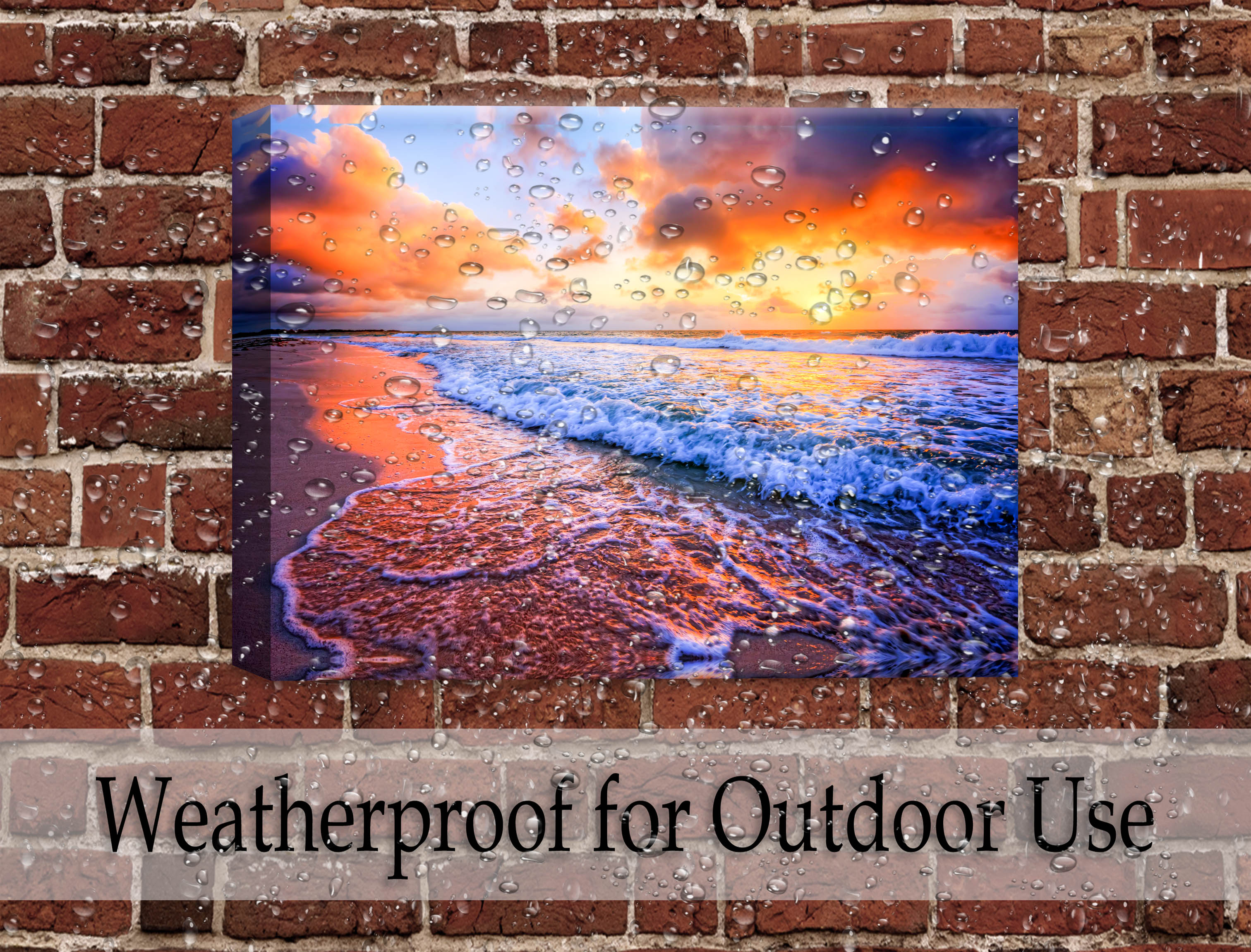 Ocean Sunset on the Beach -Canvas Wrap - Waterproof on Brick Wall