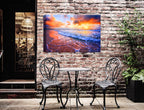 Ocean Sunset on the Beach -Canvas Wrap - Waterproof on Patio 2 Wall