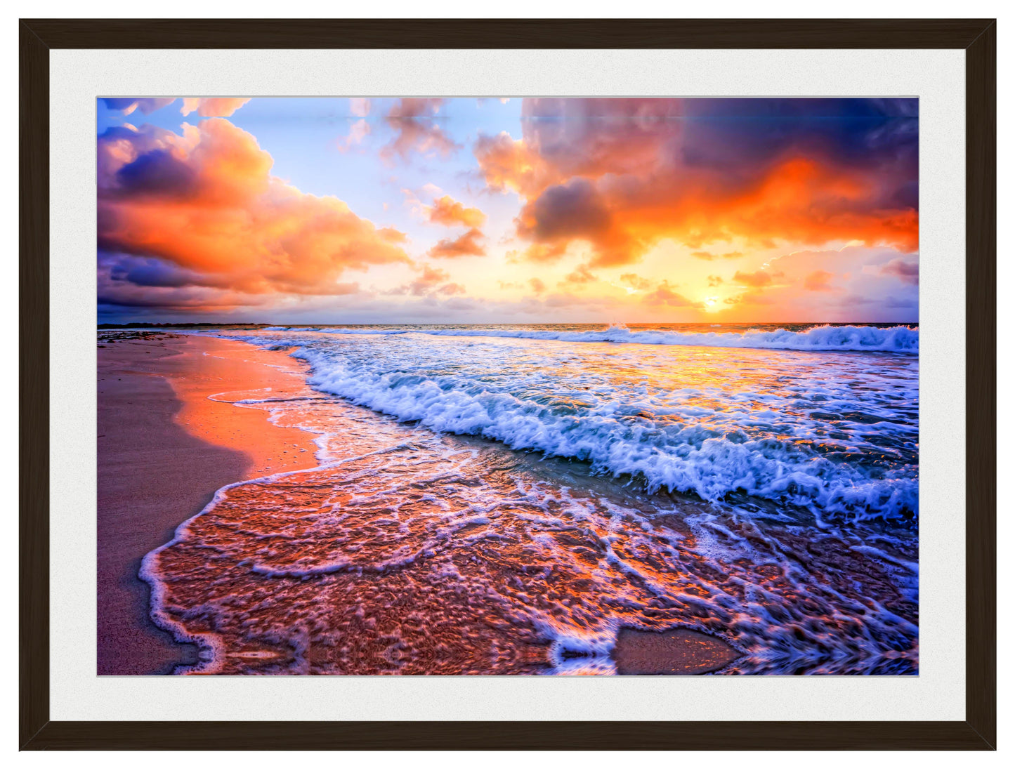 Ocean Sunset on the Beach -Framed Photo - Black Frame