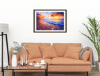 Ocean Sunset on the Beach -Framed Photo - Black on Living Room1 Wall-1
