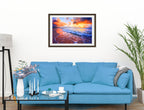 Ocean Sunset on the Beach -Framed Photo - Black on Living Room1 Wall-2