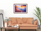Ocean Sunset on the Beach -Framed Photo - Mahogany on Living Room1 Wall-1