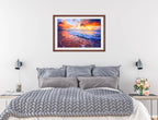 Ocean Sunset on the Beach -Framed Photo - Mahogany Frame on Bedroom Wall
