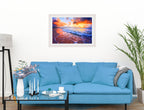 Ocean Sunset on the Beach -Framed Photo - White on Living Room1 Wall-2