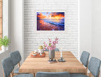 Ocean Sunset on the Beach -Framed Photo - White on Dining Room Room Wall