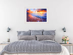 Ocean Sunset on the Beach -Framed Photo - White on Bedroom Wall