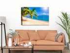 Tropical Beach & Palm Trees #2  -Canvas Wrap on Living Room Wall - Beige Sofa