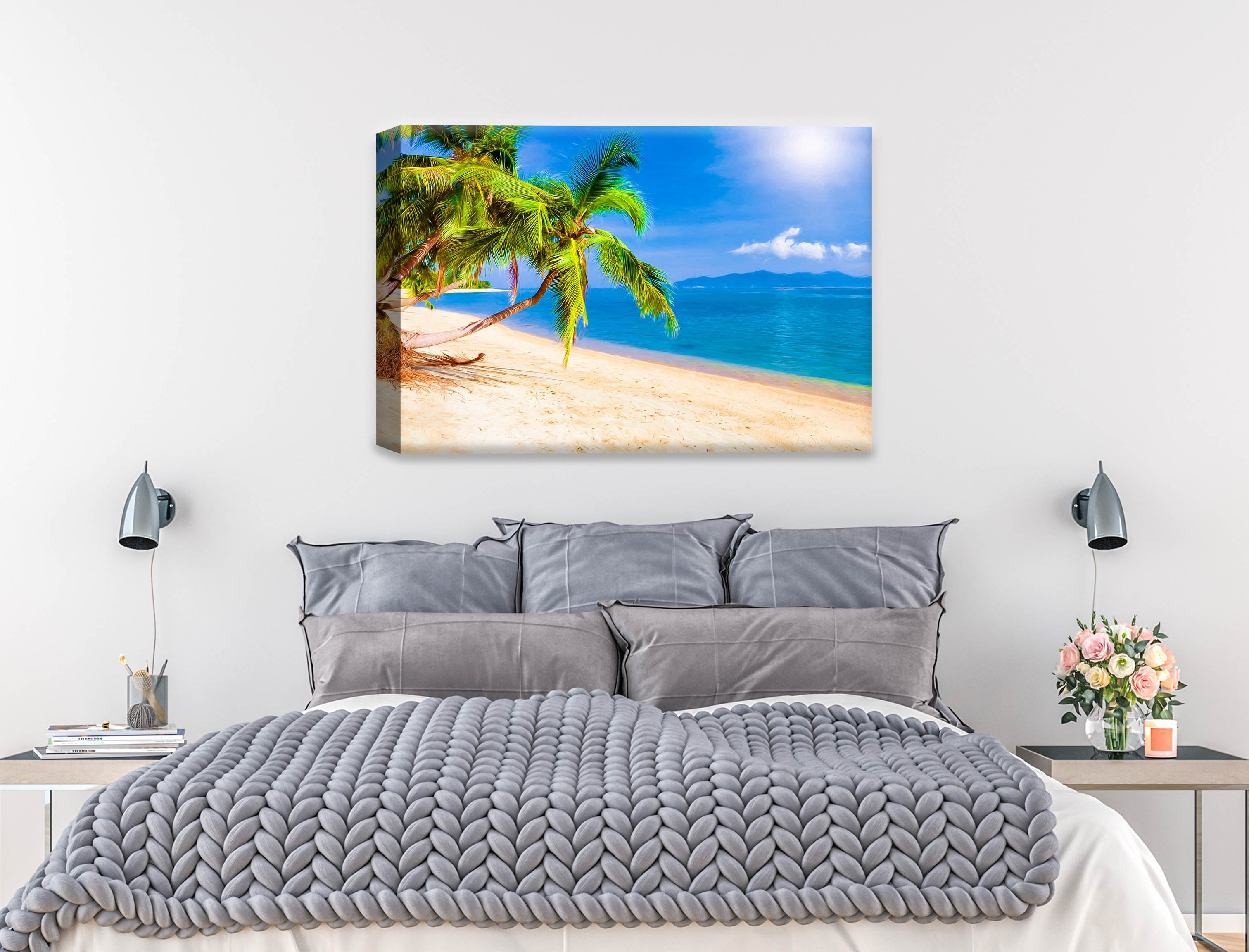 Tropical Beach & Palm Trees #2  -Canvas Wrap on Bedroom Wall