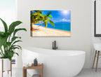 Tropical Beach & Palm Trees #2  -Canvas Wrap on Bathroom Wall