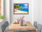Tropical Beach & Palm Trees #2  -Canvas Wrap - Black Frame on Dining Room Room Wall