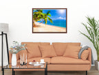 Tropical Beach & Palm Trees #2  -Canvas Wrap - Mahogany Frame on Living Room Wall-1