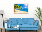 Tropical Beach & Palm Trees #2  -Canvas Wrap - White Frame on Living Room Wall-2