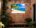 Tropical Beach & Palm Trees #2  -Canvas Wrap - Waterproof on Patio 3 Wall