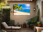 Tropical Beach & Palm Trees #2  -Canvas Wrap - Waterproof on Patio 4 Wall