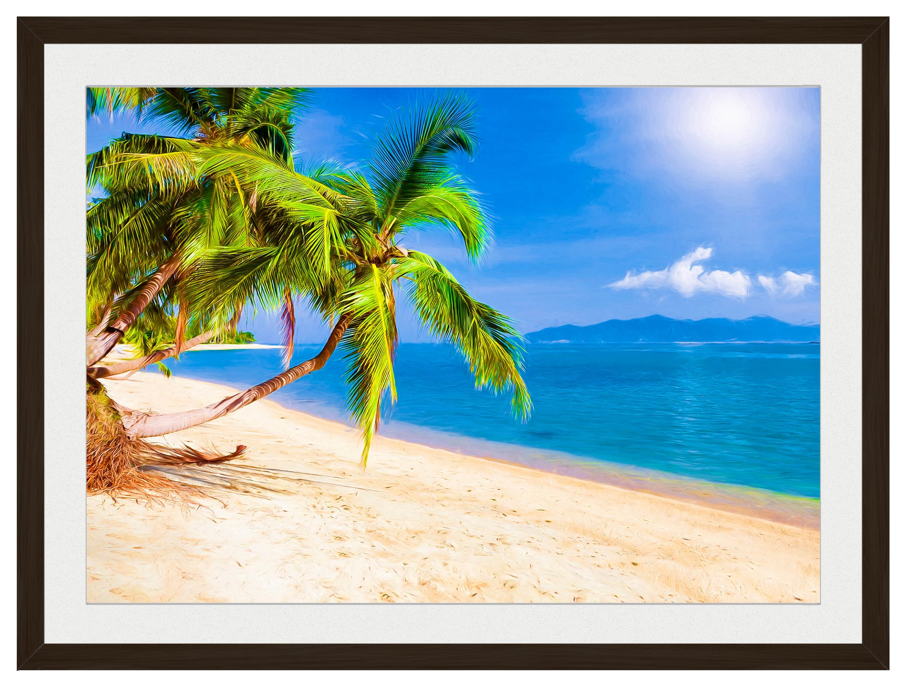 Tropical Beach & Palm Trees #2  -Framed Photo - Black Frame