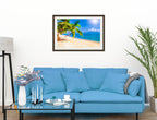 Tropical Beach & Palm Trees #2  -Framed Photo - Black on Living Room1 Wall-2