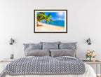 Tropical Beach & Palm Trees #2  -Framed Photo - Black Frame on Bedroom Wall