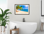 Tropical Beach & Palm Trees #2  -Framed Photo - Black Frame on Bathroom Wall