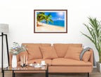 Tropical Beach & Palm Trees #2  -Framed Photo - Mahogany on Living Room1 Wall-1