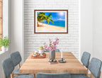 Tropical Beach & Palm Trees #2  -Framed Photo - Mahogany on Dining Room Room Wall