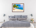 Tropical Beach & Palm Trees #2  -Framed Photo - Mahogany Frame on Bedroom Wall