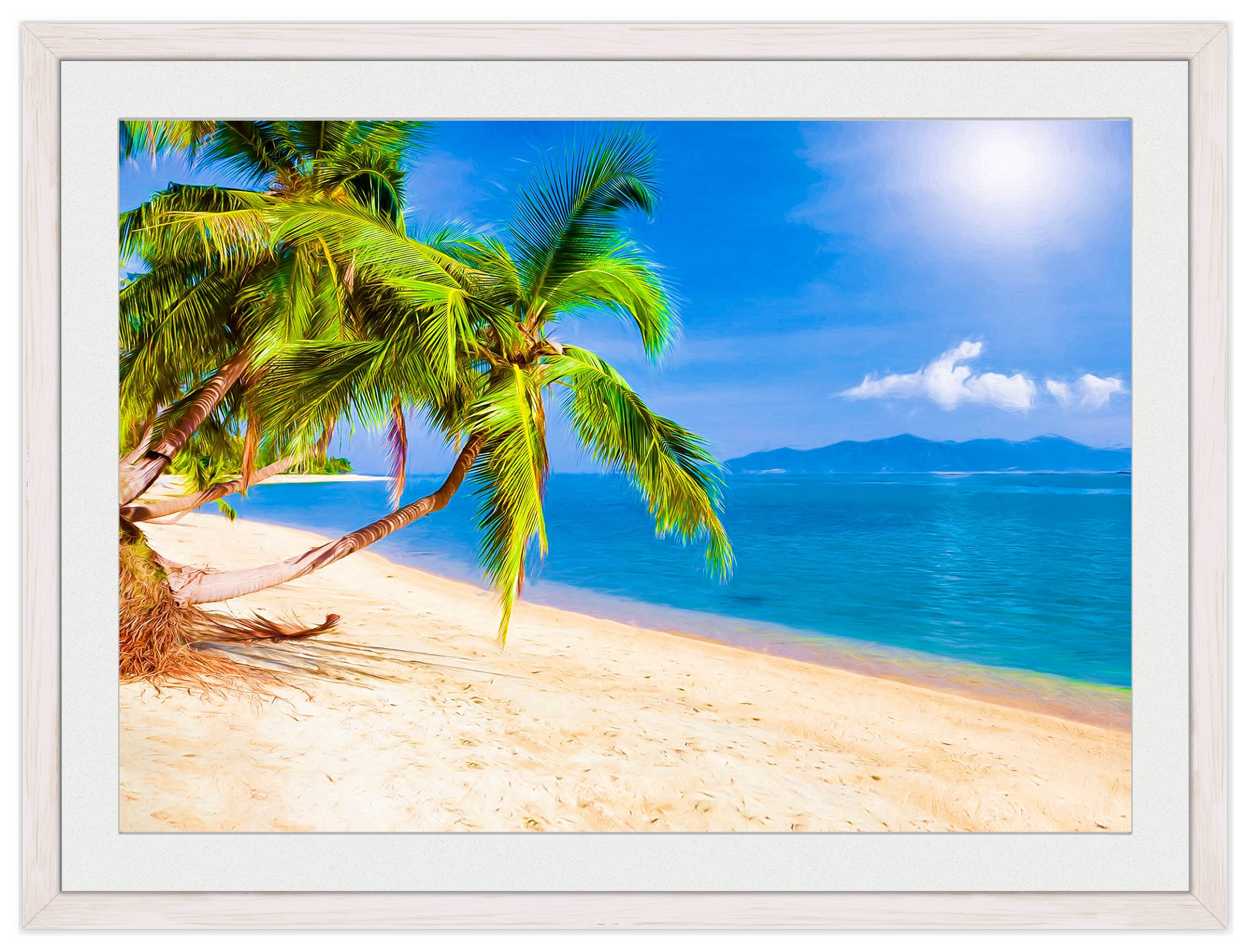 Tropical Beach & Palm Trees #2  -Framed Photo - White Frame