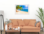Tropical Beach & Palm Trees #2  -Framed Photo - White on Living Room1 Wall-1