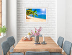 Tropical Beach & Palm Trees #2  -Framed Photo - White on Dining Room Room Wall