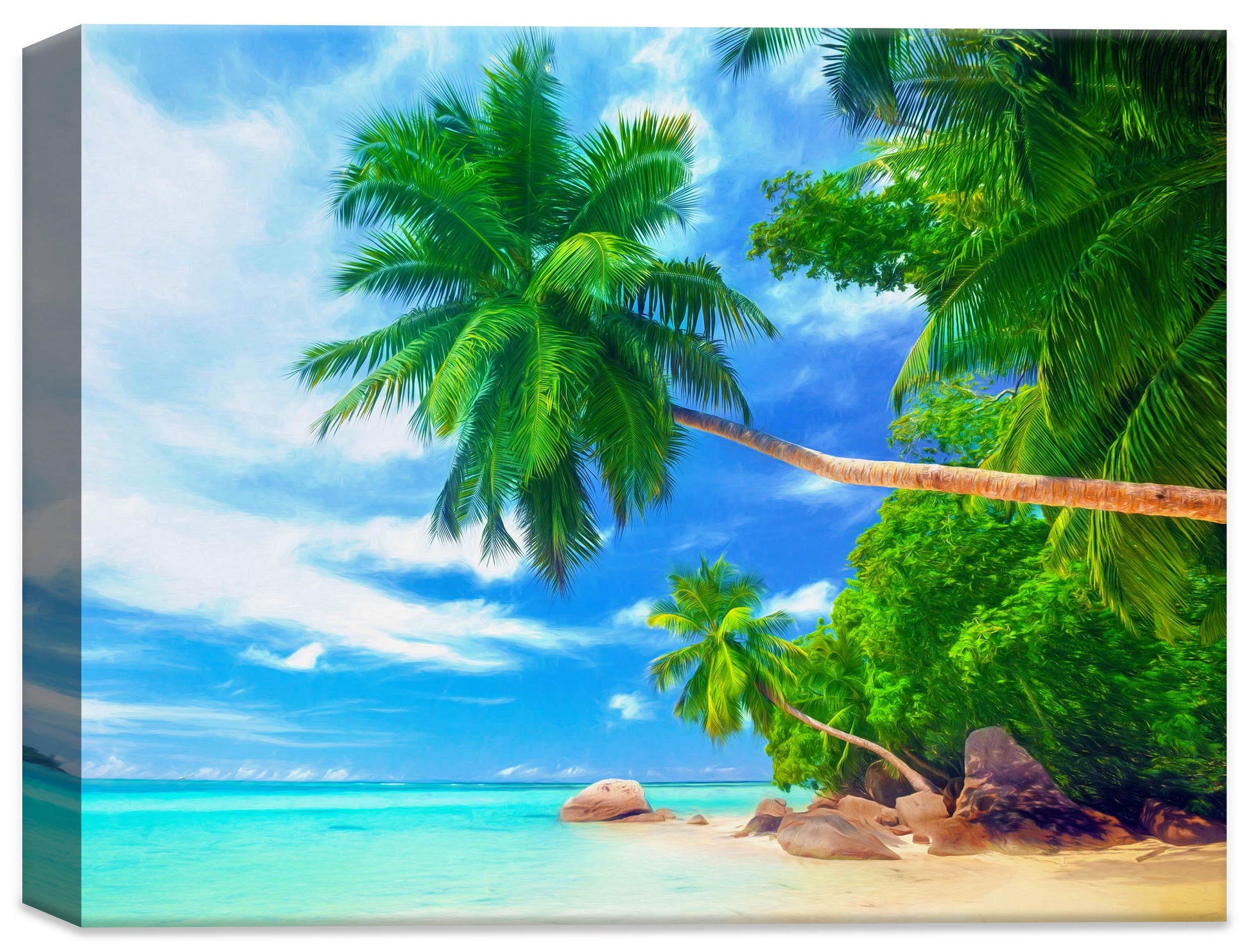 Palm Tree Painting - white sand beach and palm trees.