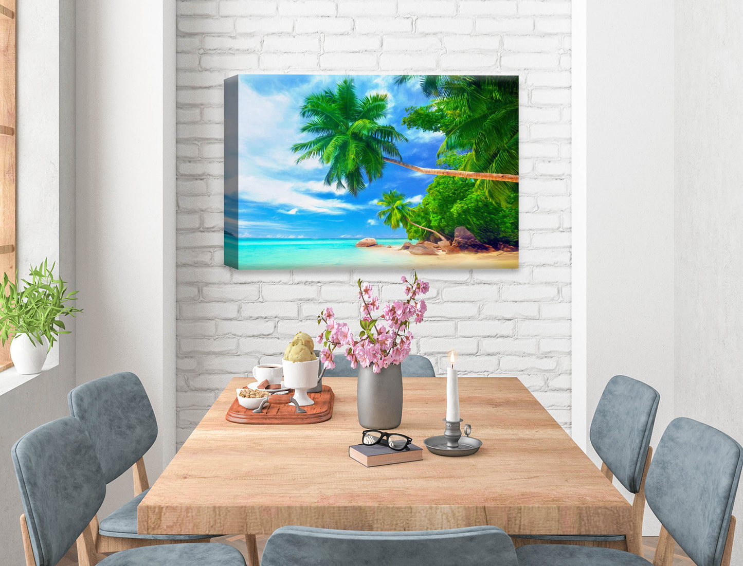 Palm Tree Painting  -Tropical Beach & Palm Trees #3 -Canvas Wrap on Dining Room Wall