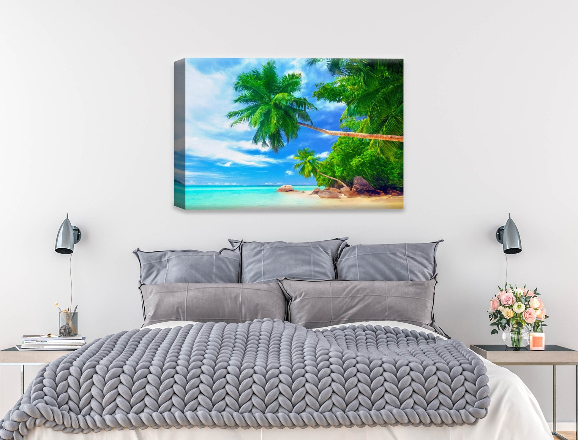 Tropical Beach & Palm Trees #3 -Canvas Wrap on Bedroom Wall