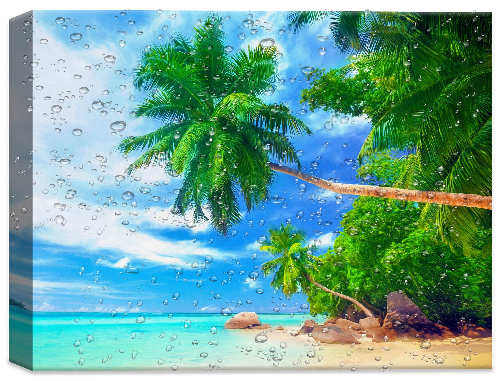 Palm Tree Art Painting   -  Palm Tree Art Painting   Tropical Beach & Palm Trees #3 -Canvas Wrap - Waterproof