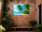Palm Tree Art Painting   - Tropical Beach & Palm Trees #3 -Canvas Wrap - Waterproof on Patio 3 Wall
