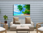 Palm Tree Art Painting   - Tropical Beach & Palm Trees #3 -Canvas Wrap - Waterproof on Patio 1 Wall