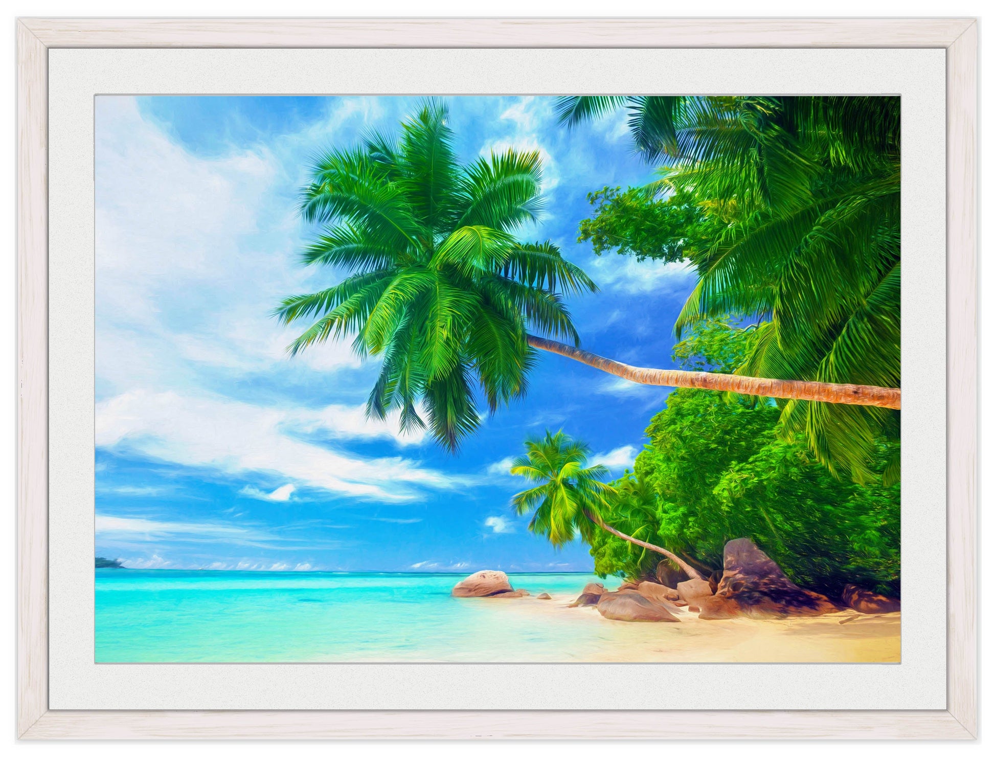 Tropical Beach & Palm Trees #3 -Framed Photo - White Frame