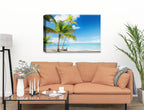 Tropical Beach & Palm Trees  -Canvas Wrap on Living Room Wall - Beige Sofa