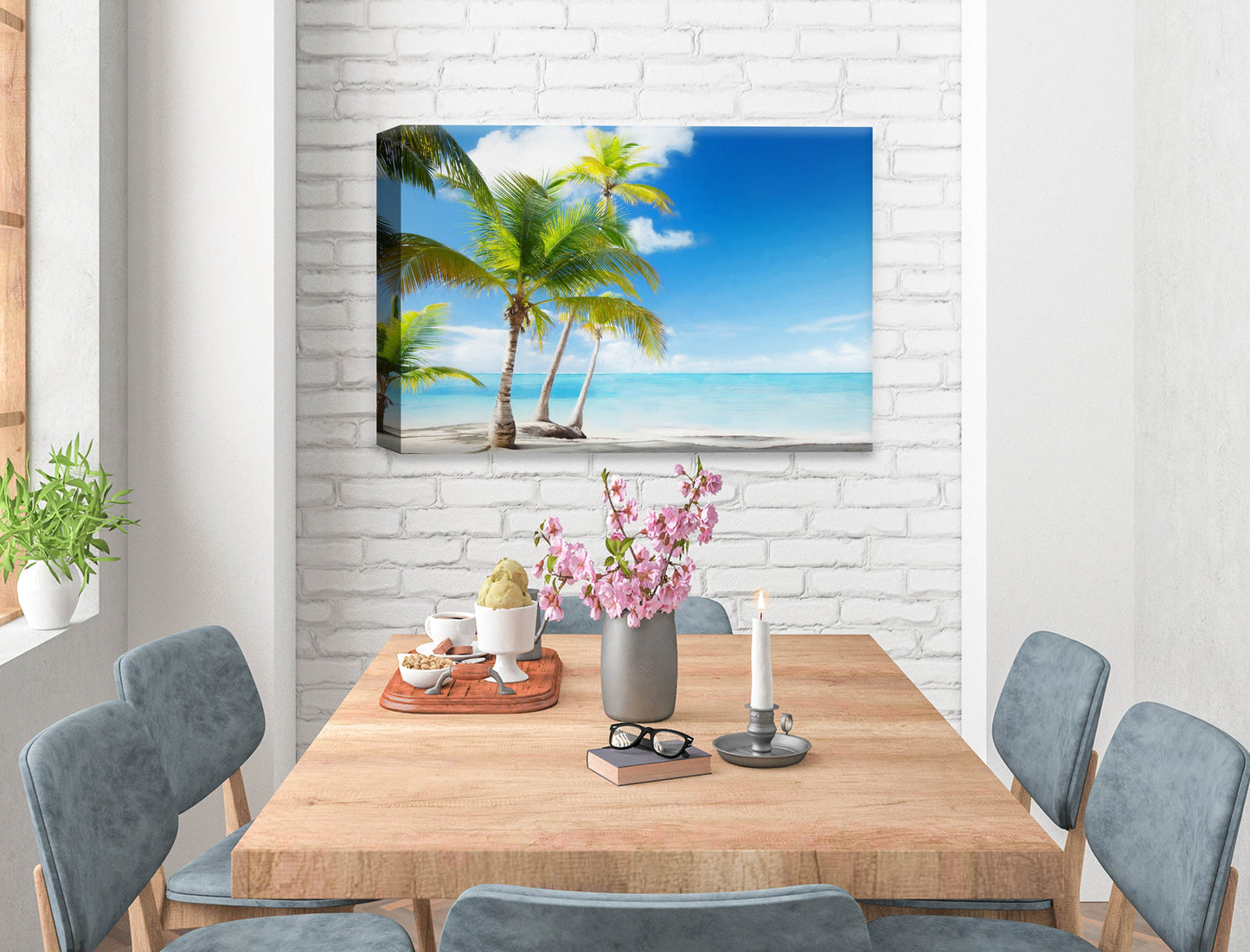 Tropical Beach & Palm Trees  -Canvas Wrap on Dining Room Wall