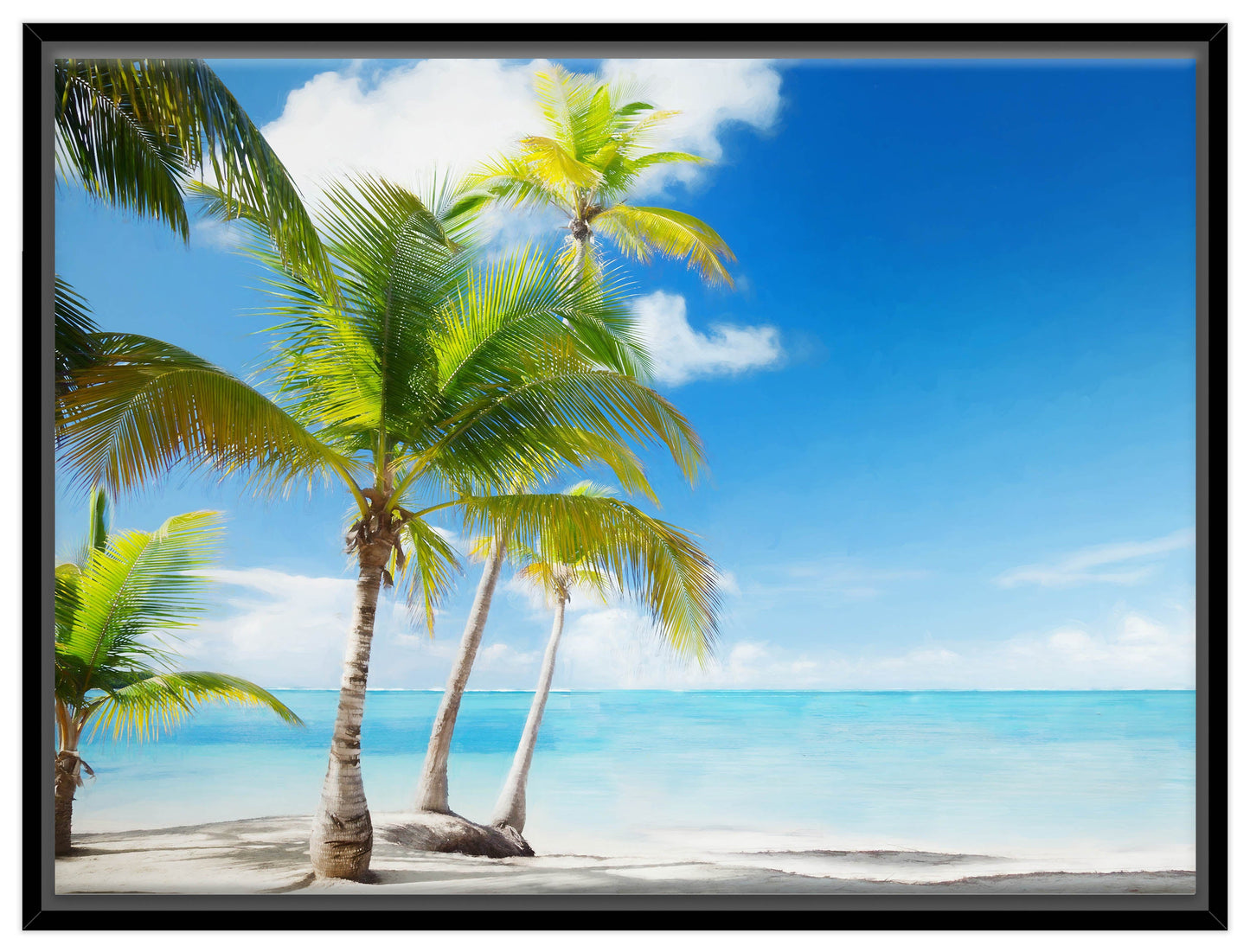 Tropical Beach & Palm Trees  -Canvas Wrap - Black Frame