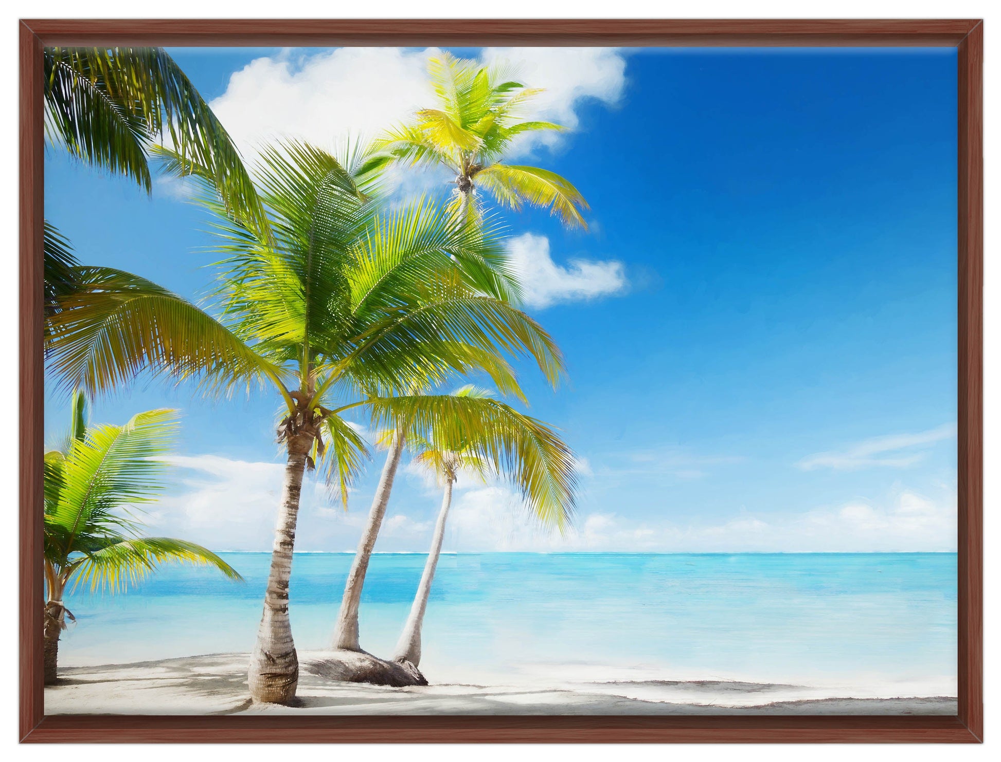 Tropical Beach & Palm Trees  -Canvas Wrap - Mahogany Frame