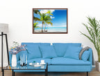 Tropical Beach & Palm Trees  -Canvas Wrap - Mahogany Frame on Living Room Wall-2