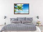 Tropical Beach & Palm Trees  -Canvas Wrap - Mahogany Frame on Bedroom Wall