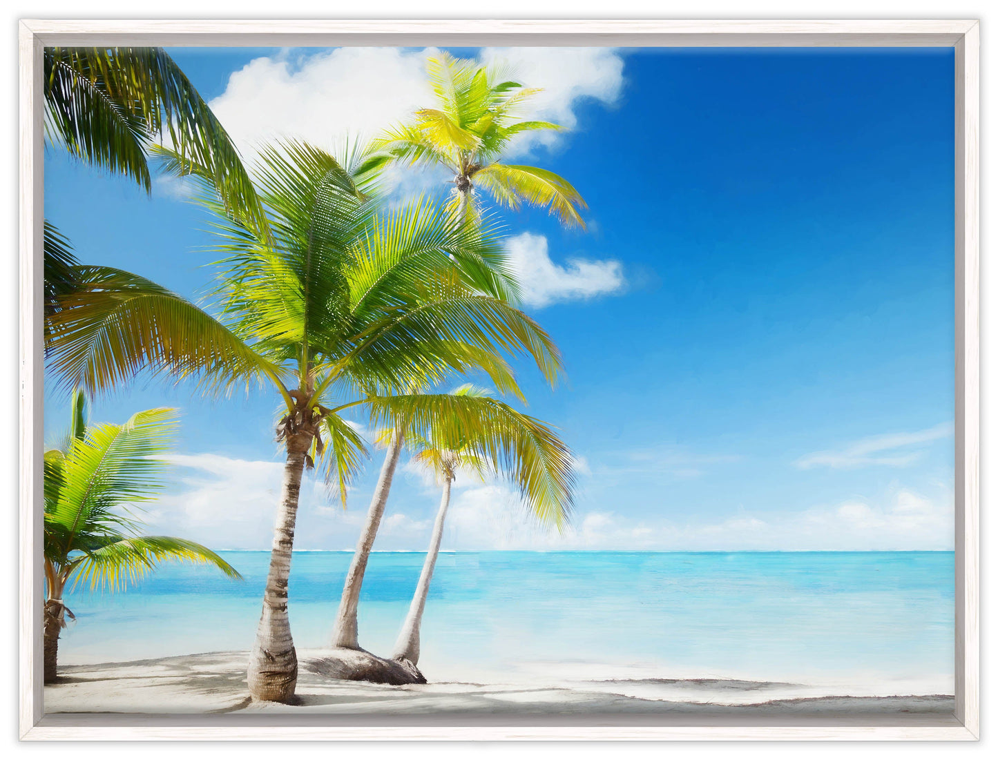 Tropical Beach & Palm Trees  -Canvas Wrap - White Frame