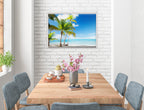 Tropical Beach & Palm Trees  -Canvas Wrap - White Frame on Dining Room Room Wall
