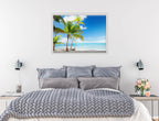 Tropical Beach & Palm Trees  -Canvas Wrap - White Frame on Bedroom Wall
