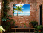 Tropical Beach & Palm Trees  -Canvas Wrap - Waterproof on Patio 3 Wall