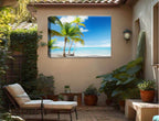 Tropical Beach & Palm Trees  -Canvas Wrap - Waterproof on Patio 4 Wall