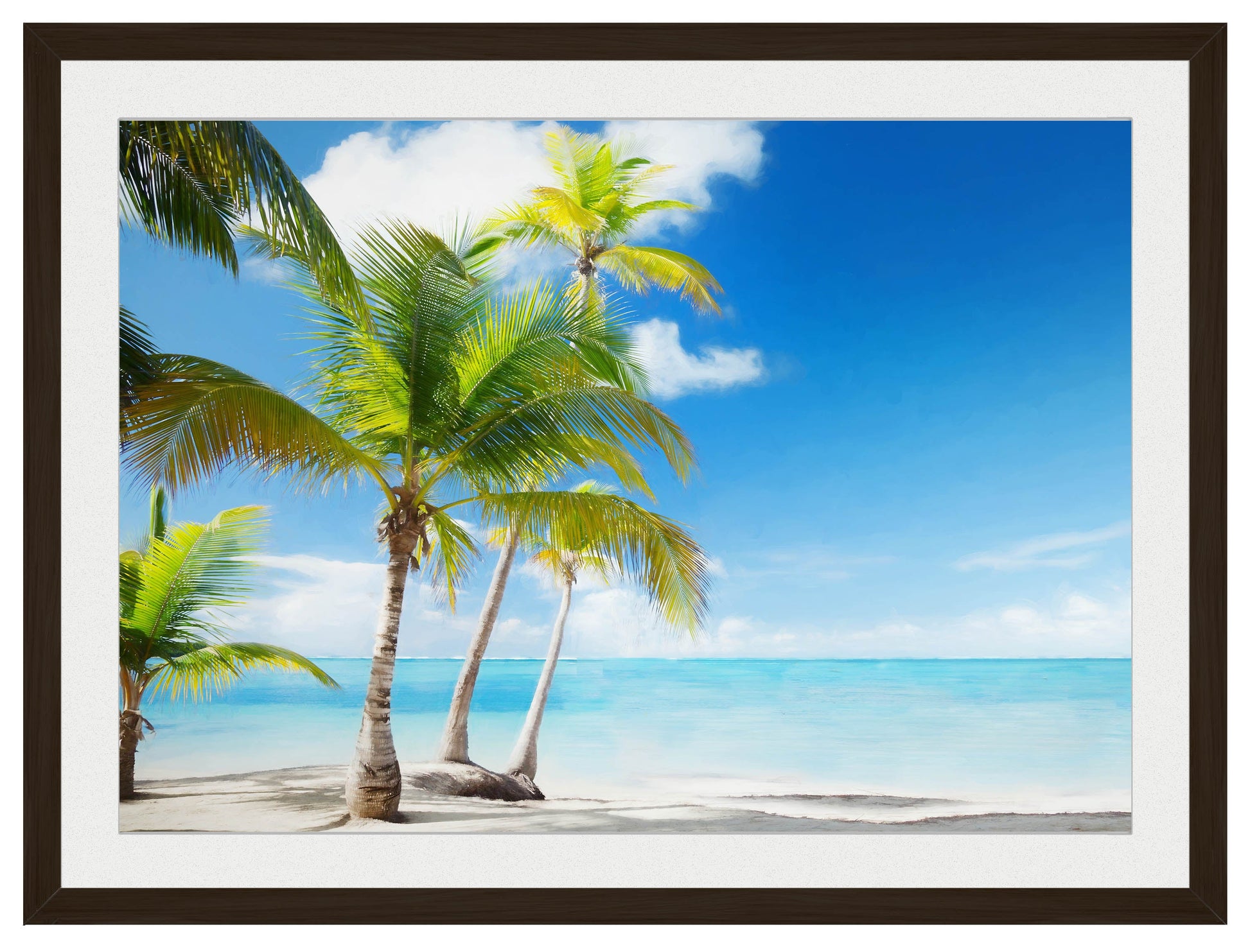 Tropical Beach & Palm Trees  -Framed Photo - Black Frame